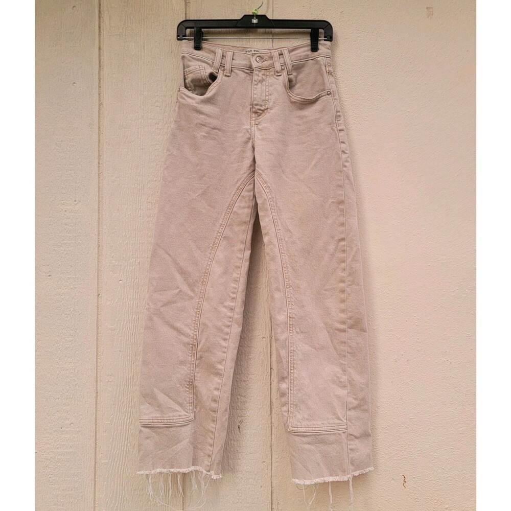 We The Free Risk Taker High Rise Straight Jeans Tan Raw Hem Sz 24 Boho Festival